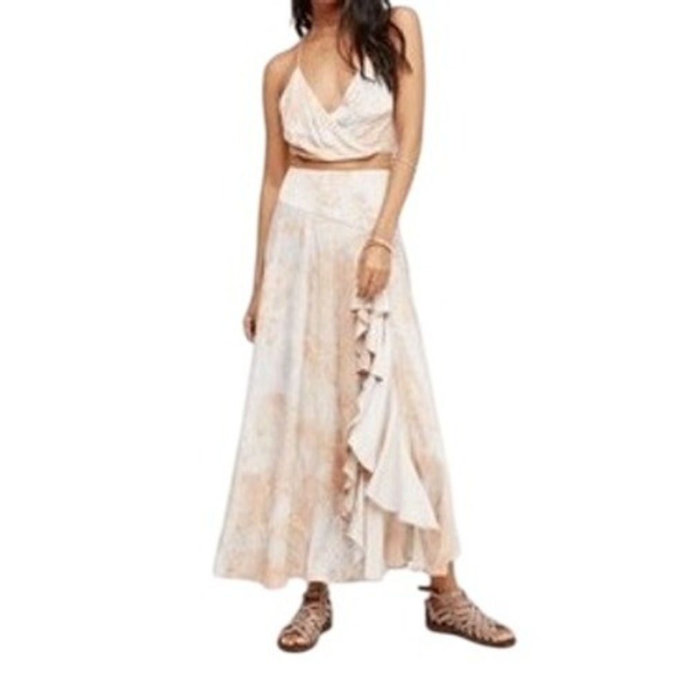 Free People Gardenia Ruffle Maxi Skirt Earth Tone Print Size 4